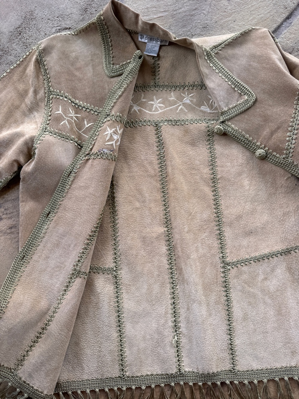 Vintage Dressbarn Suede Leather Jacket S Western Fringe Embroidered Boho - Picture 9 of 12